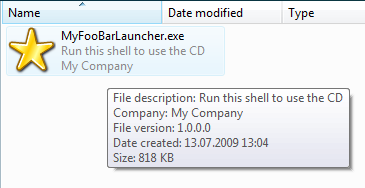 Customize file name, icon and version info for the autorun launcher program on your autorun CD